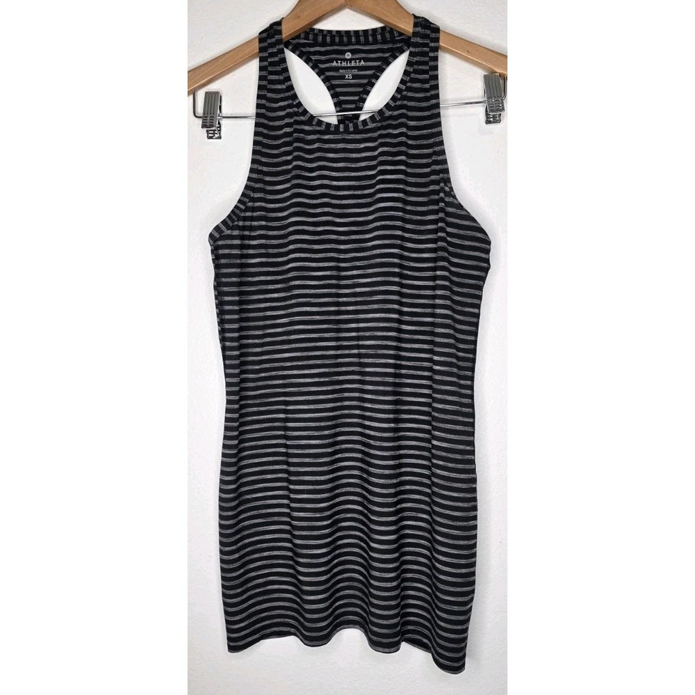 3pc Athleta Women Striped Racerback‎ Scoop Neck Stretch Tank Top White Black Grn - Picture 6 of 11